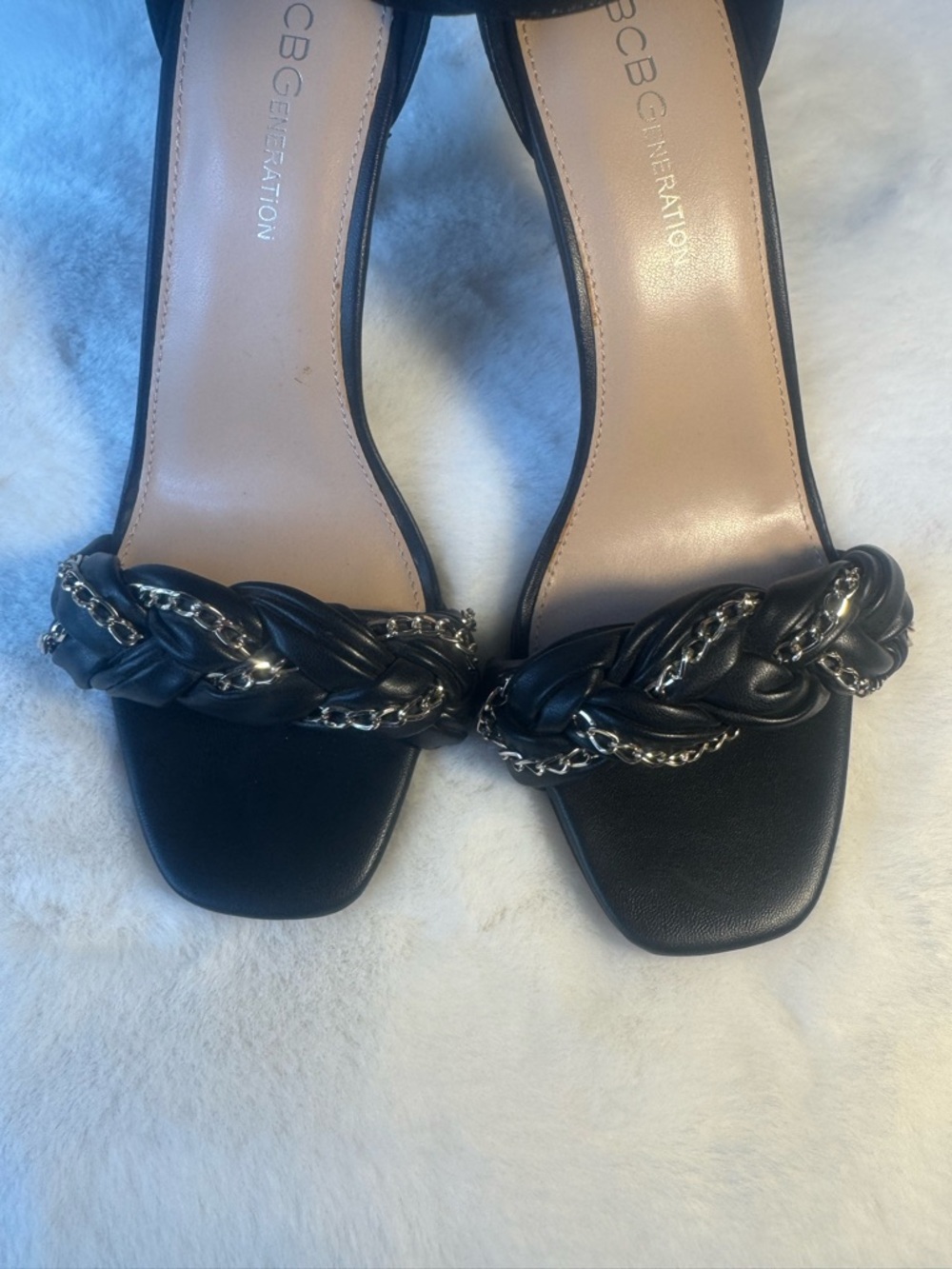 BCBGeneration Black Isabel Chain-Accent Stiletto heel Sandals Size 8 - Picture 4 of 5